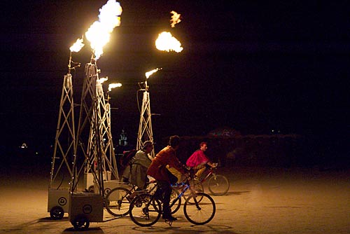 The Travelling Oil Wells. Flame effects at Black Rock City. 