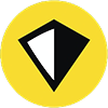 Hive logo, yellow circle with a black and white polygon in the middle