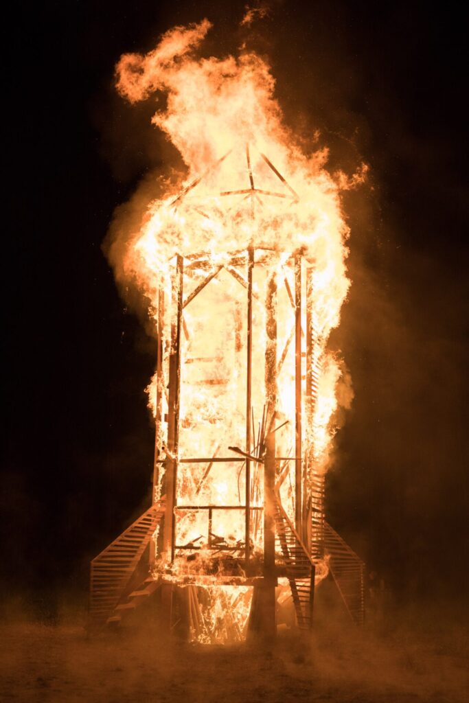 A tower structure engulfed
