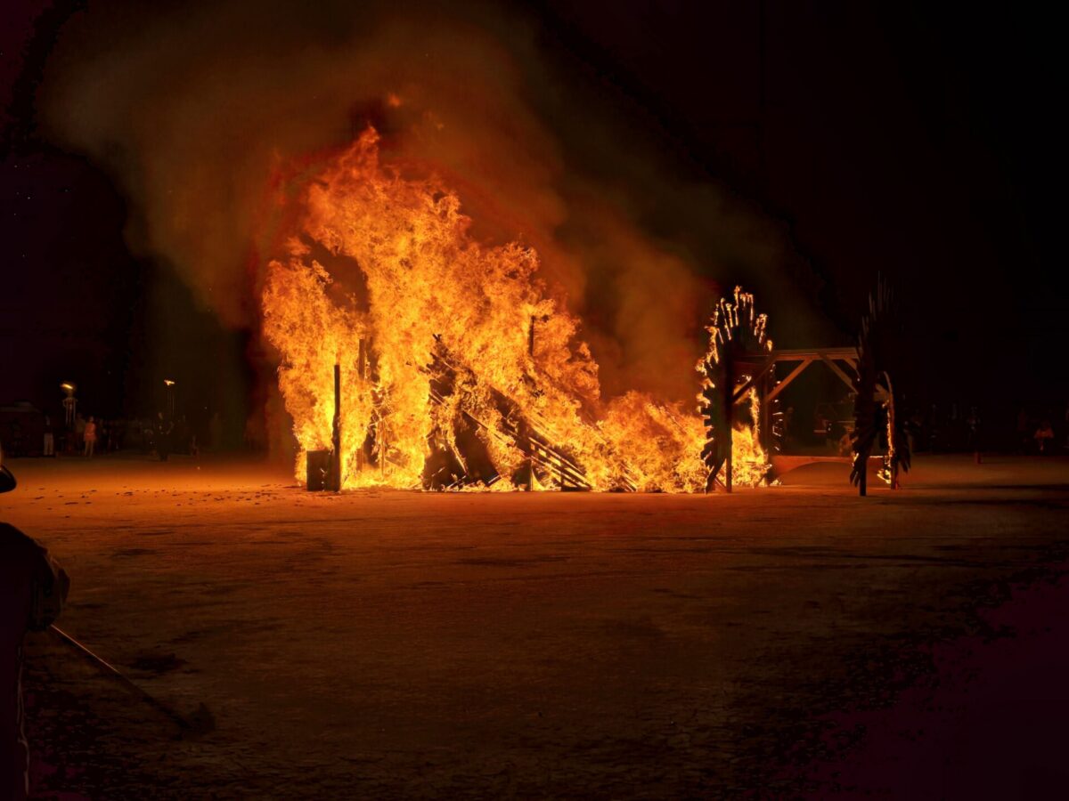 The effigy, burning