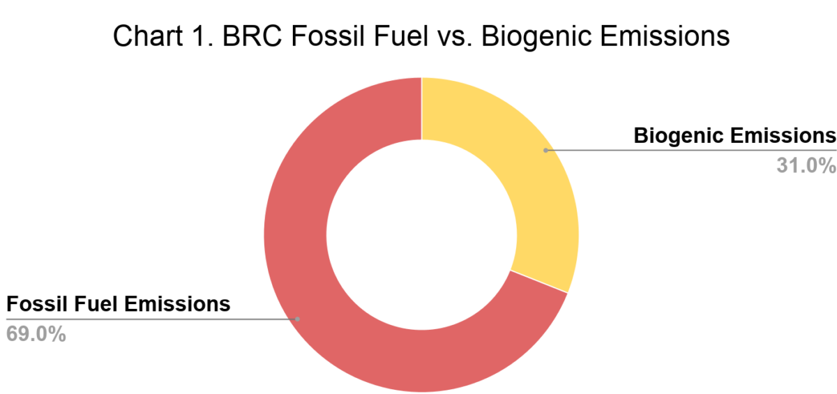 Chart Fossil Fuel Emissions 69%, Biogenic Emissions 31%